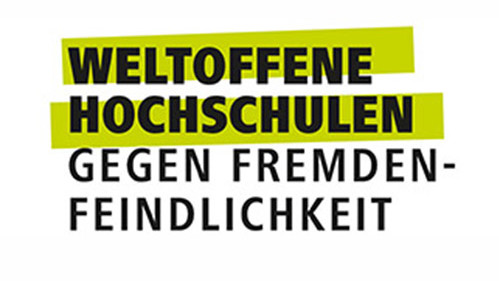Schriftzug Weltoffene Hochschulen gegen Fremdenfeindlichkeit