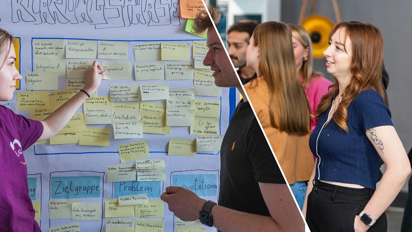 zweigeteieltes Bild, Studierende bei der Arbeit