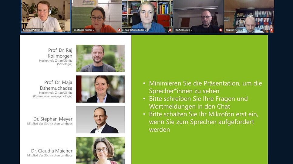 Bei einer virtuellen Sitzung sind Teilnehmende am zweiten CoronaDialog eingeblendet.