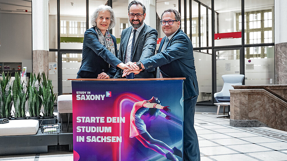 Rektorin der Universität Leipzig Prof. Dr. Eva Inés Obergfell, Wissenschaftsminister Sebastian Gemkow, Rektor der Hochschule Zittau/Görlitz Prof. Dr. Alexander Kratzsch