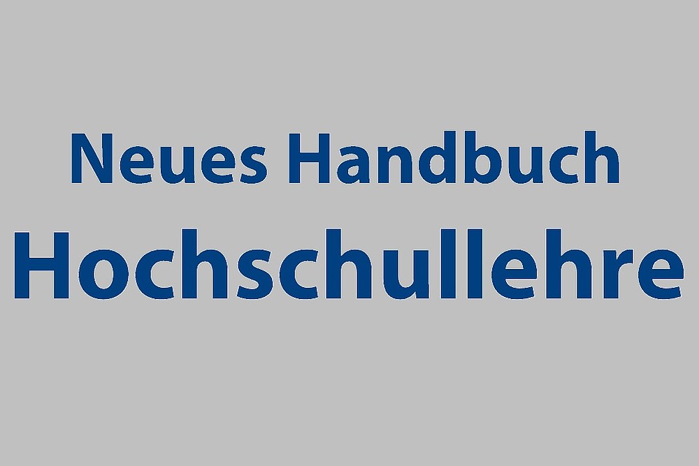 blaue Schrift auf grauem Hintergrund "Neues Handbuch Hochschullehre"